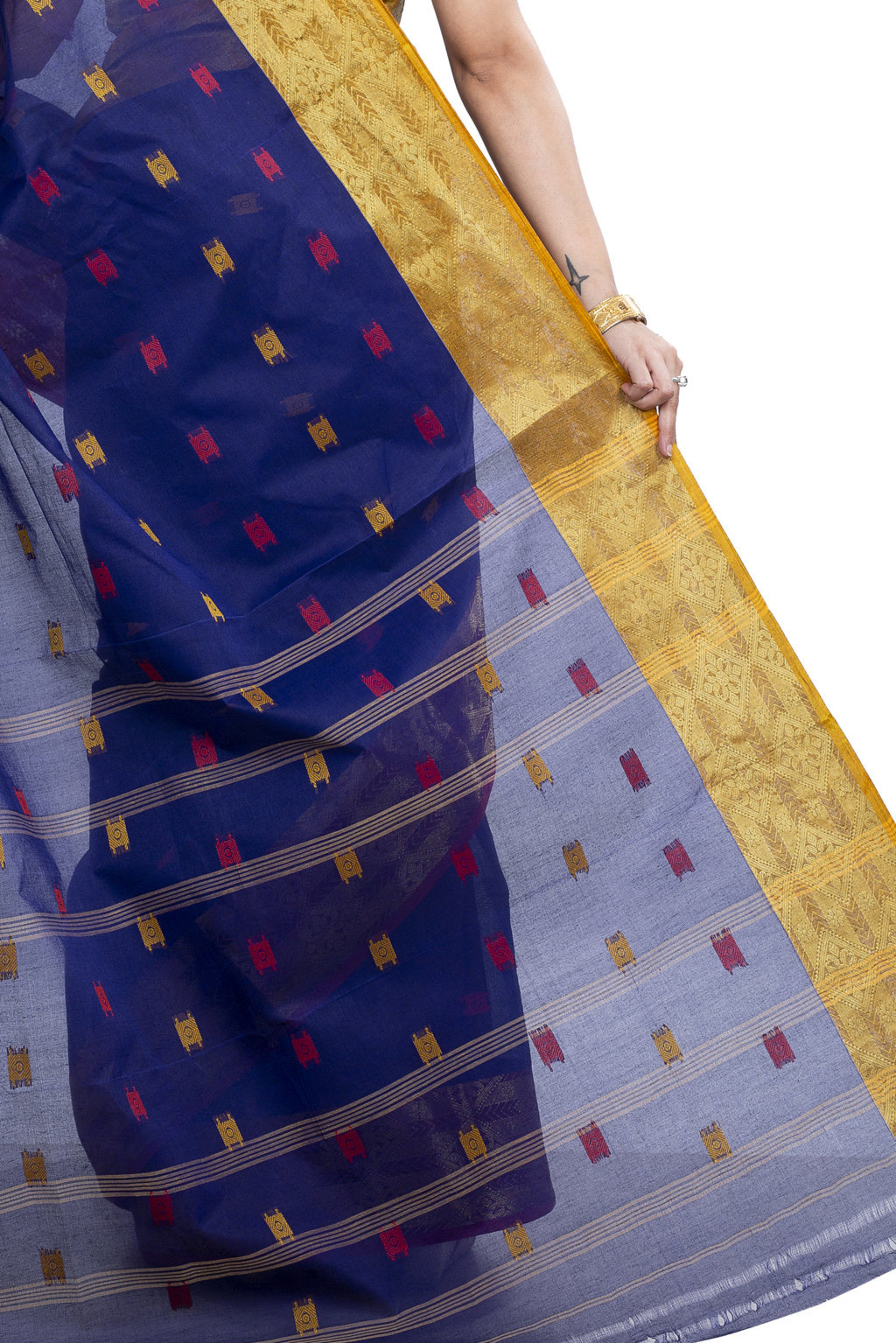 Naby Blue Pure Cotton SqureButi Tant Saree (792)